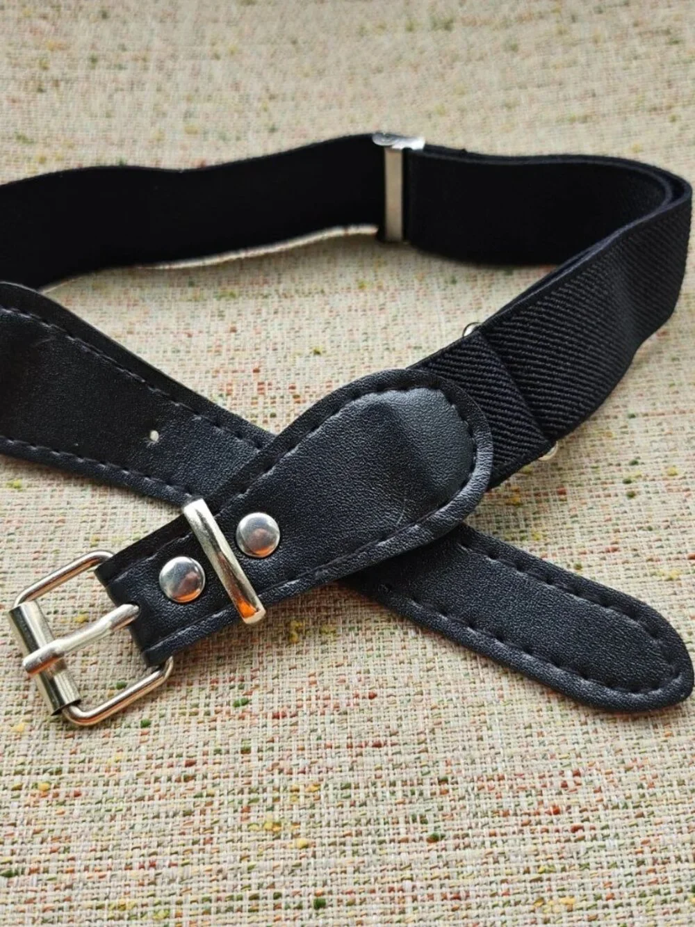 Dog Collar Faux Leather Vegan Black Tone Canvas/Leather Pet Collar Adjustable